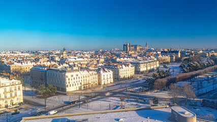 Nantes city downtown under winter snow France © Olivier