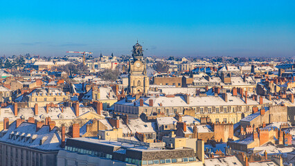 Nantes city downtown under winter snow France © Olivier