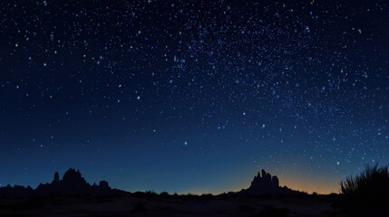 Fototapeta premium Starry Night Sky Over Desert Landscape with Silhouetted Mountains
