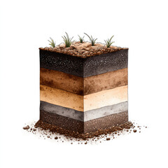 Watercolor cartoon clipart of soil sample with layered earth structure isolated on white background for educational design