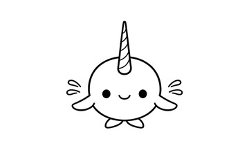 Cute minimalist cartoon narwhal marine animal with tusk in black outline style © PAPA STOCK