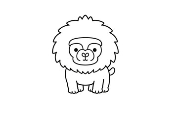 Adorable cartoon lion cub standing facing forward with a fluffy mane outline © PAPA STOCK