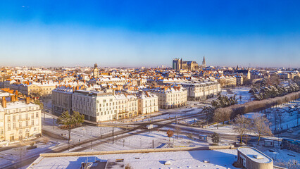 Nantes city downtown under winter snow France © Olivier