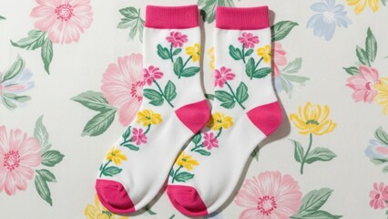Floral pattern socks on floral background