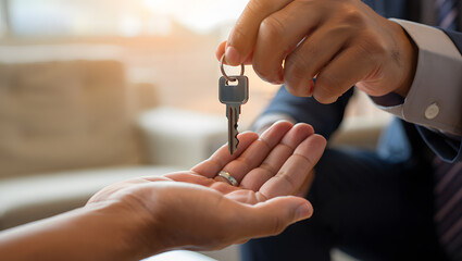 Handing over house keys to new owner