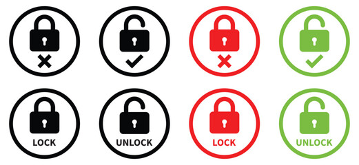 Lock icon vector set. Locked and unlocked lock icon set. Lock open and closed. Security symbol. Vector illustration. © Anujit