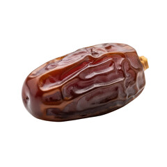 A detailed close up of a single glossy date fruit with visible texture isolated on transparent background