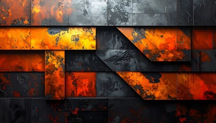 Abstract Orange and Black Geometric Pattern.