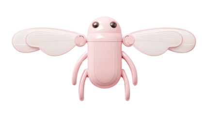 Pink insectoid figure with wing appendages on a black background