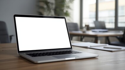 Fototapeta premium Laptop with a blank display on a desk