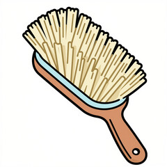 Cartoon flat-vector scrub brush with wooden handle and beige bristles