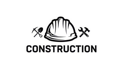 Construction logo with hard hat and tools