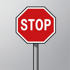 Obraz premium Cartoon stop sign on a gray post with clean outlines and bold STOP text