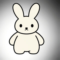 Obraz premium Flat vector illustration of a cute stuffed bunny with oversized ears, simple face, and rounded body on a soft gradient backdrop.