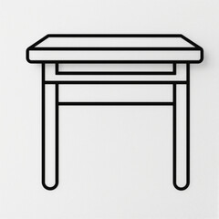 Cartoon-style hand-drawn table with bold outlines on a white background, showing a rectangular tabletop, two legs, and a simple lower shelf in minimalist line art