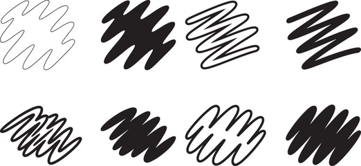 Collection of hand drawn scribble lines and shapes in black and white