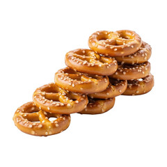 Fototapeta premium A delicious stack of golden brown pretzels covered in sesame seeds perfect for digital designs on transparent background