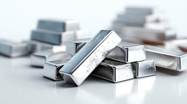 Silver bars with bright metallic shine and reflections