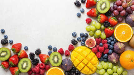 Assorted Fresh Fruits on a Light Background