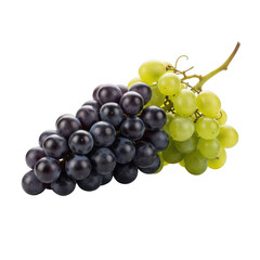 Fototapeta premium A vibrant bunch of grapes featuring both dark purple and bright green varieties isolated on transparent background