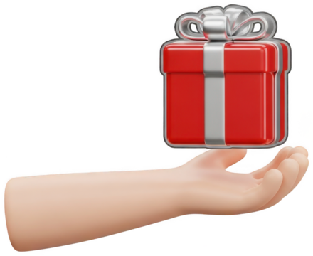Cartoon hand holding red gift box icon 3d illustration on transparent background - Powered by Adobe