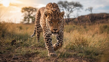 Leopard in African savanna