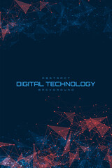 Futuristic digital network with glowing blue and red polygon connections on dark background, perfect for technology, innovation, or modern communication design.