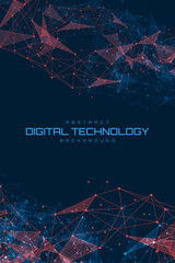 Futuristic digital network with glowing blue and red polygon connections on dark background, perfect for technology, innovation, or modern communication design.