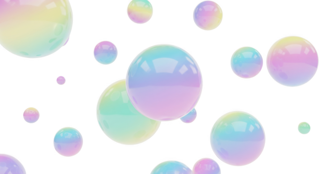 Iridescent Spheres Ascending: A Playful Dance of Pastel Gradients on Black Backdrop - Powered by Adobe