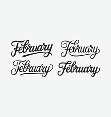 February written templates set in a stylish joining script with bold and elegant strokes, designed in clean high-quality vector typography perfect for calendars, seasonal branding, greeting cards,