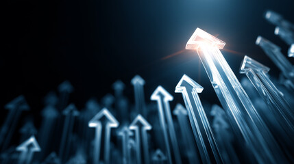 Upward growth arrows rising above competition for business success strategy leadership and financial progress concept