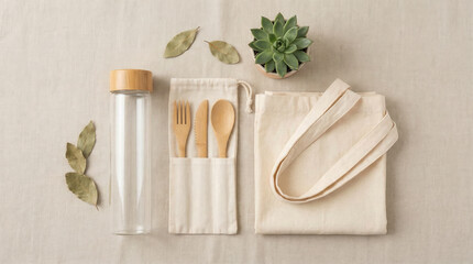 Minimalist kitchen accessories on neutral background