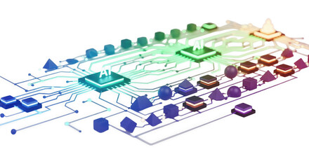 Abstract Artificial Intelligence Circuit Board Visualization on Black Background