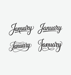January written templates set in a stylish joining script with bold and elegant strokes, designed in clean high-quality vector typography perfect for calendars, seasonal branding, greeting cards, plan