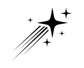 Abstract illustration of a shooting star with four bright starbursts against a white background, symbolizing celestial events and astronomical phenomena