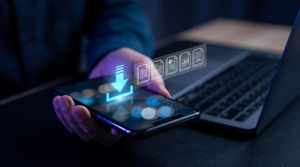 Mobile data download and document transfer from cloud to smartphone in corporate environment.
