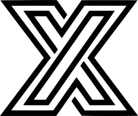 Geometric abstract X formed by overlapping triangle outlines, bold black on white, minimalist vector icon
