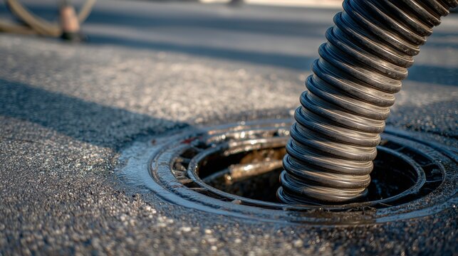 Flexible hose inserted into a manhole for trenchless pipe relining, representing sewer repair and no-dig pipeline restoration.