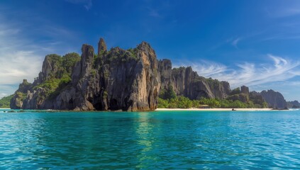 Lombok's beach features coral cliffs under a blue sky