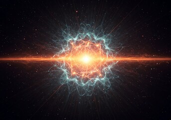 Abstract cosmic energy field representing subatomic uncertainty and glowing quantum phenomena in deep space colors, vibrant, spirituality, probability