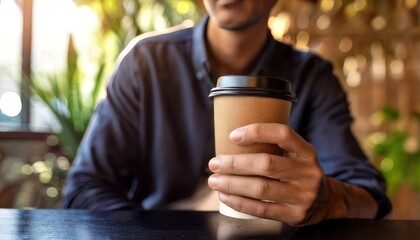 Man Enjoying Coffee in a Cafe Setting.
