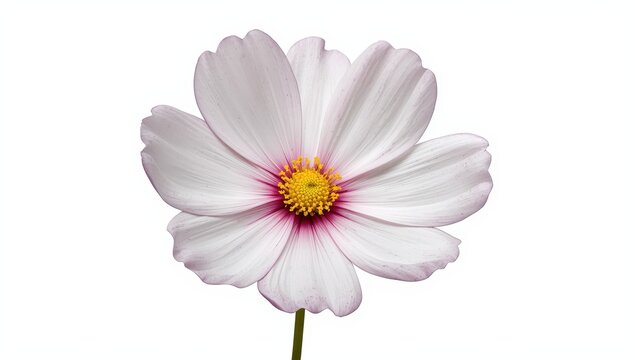 Lone white and pink cosmos bloom on clear backdrop - Powered by Adobe