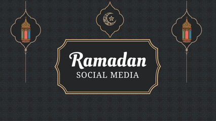 Ramadan Kareem background in line art style. Modern linear Islamic greeting card template. Eid Al-Fitr Mubarak greeting cards, poster, banner, cover with copy space, Collection Arabic geometric shape