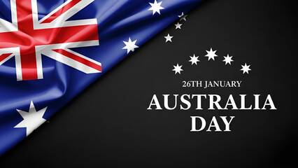 Elegant graphic design commemorating Australia Day celebrated annually on the twenty sixth of January with a waving flag.