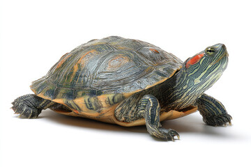 Obraz premium Pet turtle red-eared slider(Trachemys scripta elegans) isolated on white background 