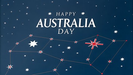 Graphic design celebrating happy Australia Day featuring the Southern Cross constellation against a dark starry night sky background