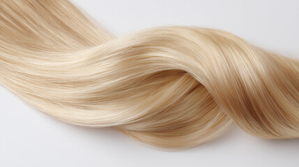 Beautifully styled wavy shiny curls. Hair coloring. Women's long blonde curl of hair. Hairdressing procedures, extension. Blond hair close-up as a background. White hair image