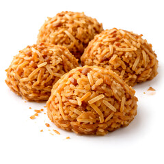 Cocada artesanal, coconut candy texture, full frame on white