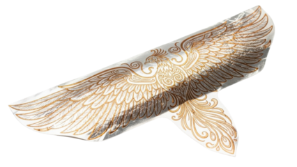 Ornate Gold Metallic Wing Decorative Element Isolated