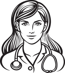 Vector illustration of a glamorous woman with stylish hair and beautiful eyes in a black line art sketch style for fashion and beauty design